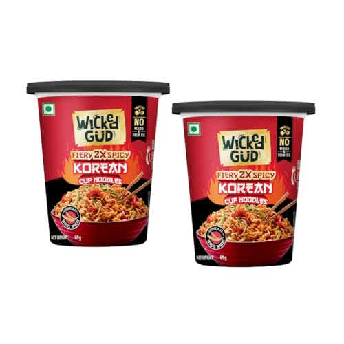 WickedGud Korean Cup Noodles, Fiery 2X Spicy, 69g, No Palm Oil, Vegetarian, Pack of 2