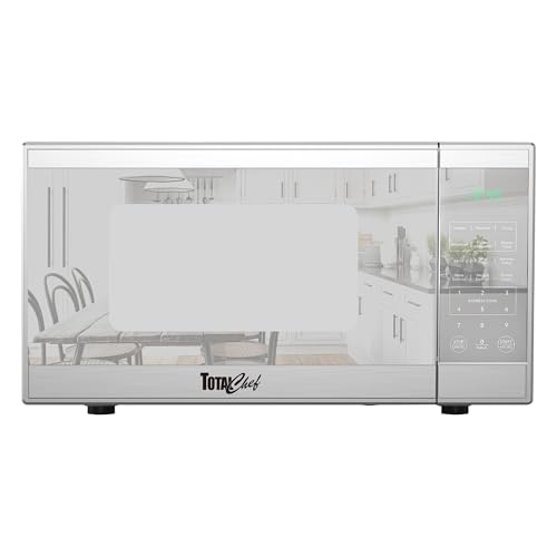 Total Chef Compact Countertop Microwave Oven, 1100W, 1.3 Cubic Feet Capacity, Digital Touchscreen Controls, One-Touch Push-Button Opening, 6 Pre-Set Cooking Modes, Silver Stainless Steel 1.3 Cu Ft