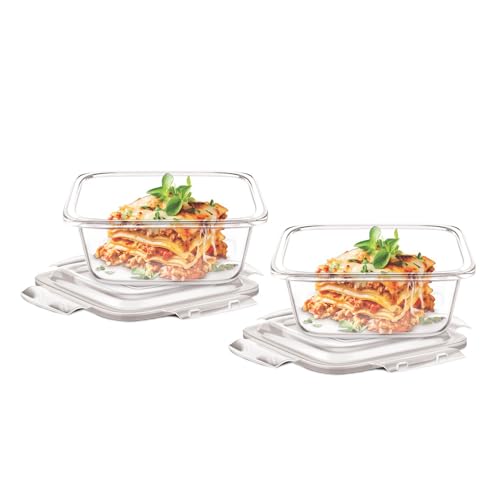 Signoraware Safe Store Glass Square Containers | Airtight & Leakproof | Microwave Safe | Ideal for Reheating, Baking or Serving | Best for Office Lunc