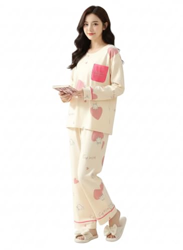 Celary Women's Korean Night Suit Set | Round Neck Full Sleeve Top & Printed Ankle Length Pyjama | Skin-Friendly Fabric Soft Breathable Stretchable Lou