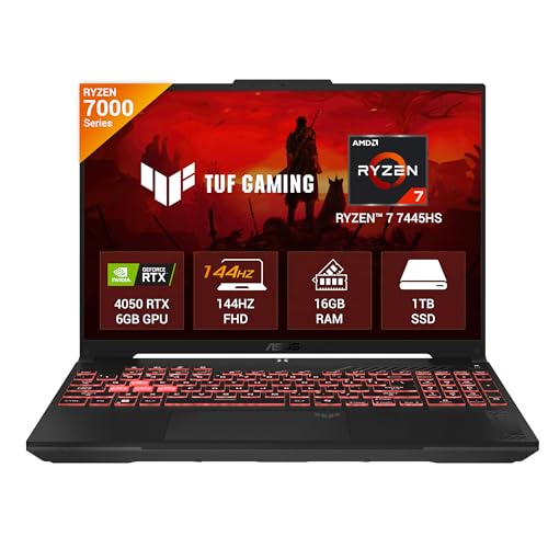 ASUS TUF A16 (2025), AMD Ryzen 7 7445HS, Gaming Laptop (RTX 4050-6GB/140W TGP/16GB RAM/1TB SSD/FHD+/16"/144Hz/56Whrs/Windows 11/M365 Basic (1Year)*/Of