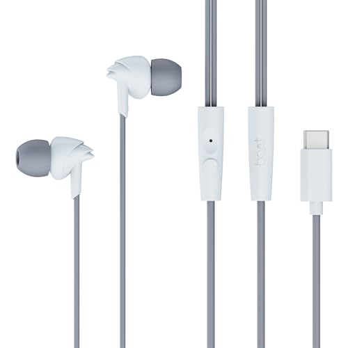 Boat Bassheads 300C Wired Earphones,Type-C Jack, 10mm Drivers, Signature Sound, in-Line Microphone, Integrated Controls, Voice Assistant & 120cm Cable