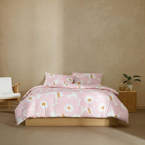Marimekko - Queen Comforter Set, 100% Cotton Bedding with a Naturally Soft Feel, Medium Weight for Year Round Comfort, 3 Piece Bed Set with Matching Pillowcases (Unikko Pink)