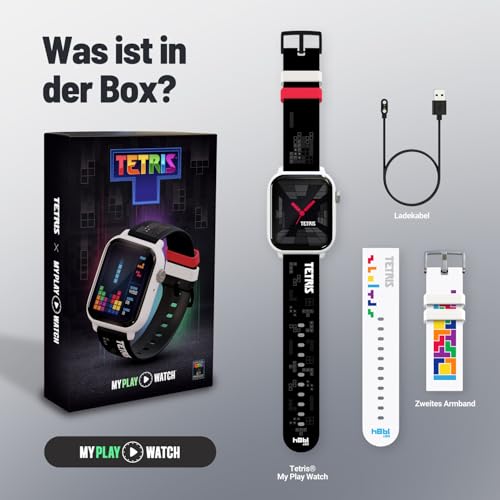 Tetris™: My Play Watch – Retro Gaming Smart Watch Pre-Order with Free Bonus Band, No WiFi or BT, Built-in Tetris™, Custom Watch Faces, Classic Arcade Sound, Heart Rate Monitor, IP67 Water Resistant.