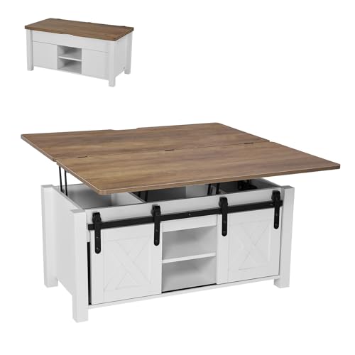 VEVOR 39.4-inch farmhouse lift-top coffee table with barn door