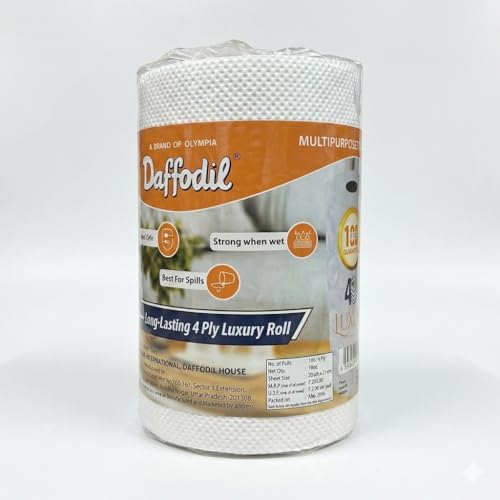 DAFFODIL 4 Ply Kitchen Towels Roll Pack-1 (120 Pulls, 480 Sheets) | Ultra Absorbent & Strong Kitchen Tissue Paper Roll | Thick Paper Towels for Oil Ab