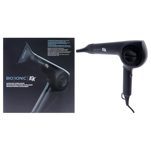 Bio Ionic 10X Ultralight Speed Hair Dryer, Blow Dryer with Adjustable Heat & Speed, Memory Function, Professional Hair Styling Tool for Fast, Frizz-Free Hairstyles, Black, 2025 Newer Version