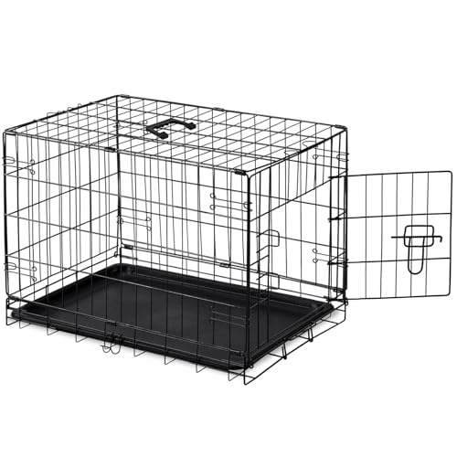 DUMOS Dog Crate, 30 Inch Medium Single Door Dog Cage with Plastic Leak-Proof Pan Tray, Folding Metal Wire Pet Kennel for Indoor, Outdoor, Travel