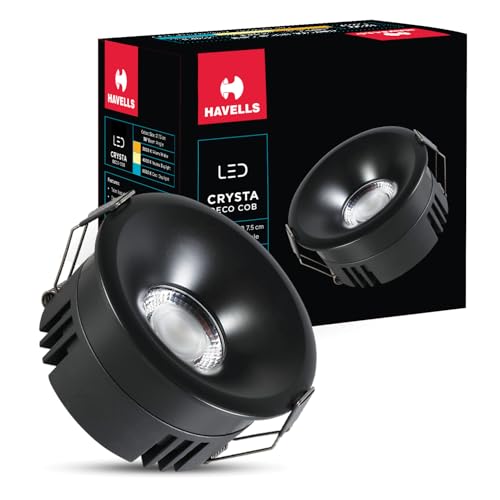Crysta Deco Cob 12W 6K Matt Black,Led-Spotlights,Energy Efficient,Long Life of 25000 Burning Hours,Beam Angle of 36°,Metal Body Cob with Independent D