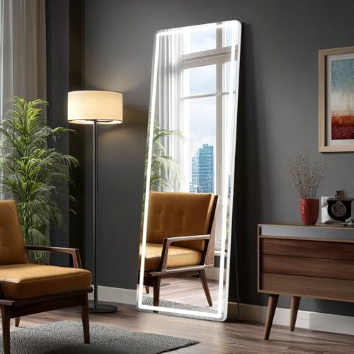 OLIXIS 21.5"×64.1" Full Length Mirror with Light, LED Floor Full Body Mirror with 3 Color Lighting