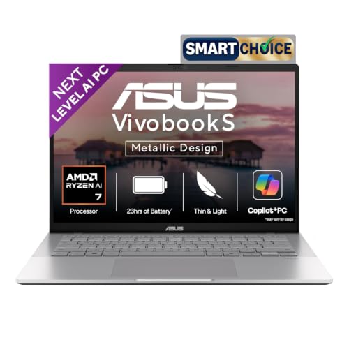 ASUS Vivobook S14,Smartchoice,AMD Ryzen AI 7 350,16GB RAM,1TB SSD,OLED, 14",Windows 11, Office24, M365 Basic (1Yr)*,Cool Silver,1.4Kg,M3407KA-SF048WS,