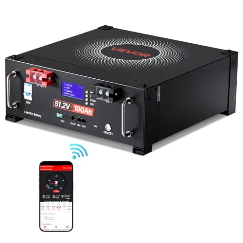 VEVOR 48V 100Ah LiFePO4 Lithium Battery with Bluetooth and LCD Display, 51.2V 5.12kWh Capacity Max 6000 Cycles for Off-Grid Solar System Backup Power