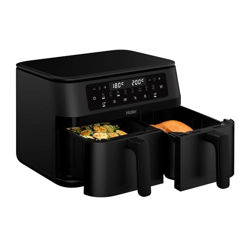 (-46%) Haier Heißluftfritteuse 2 Kammern I 11 L Airfryer Doppelkammer für 9 Portionen I Kammern flexibel & unabhängig einstellbar I 8 Funktionen I spülmaschinenfest