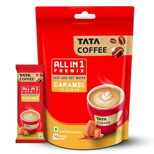 Tata Coffee All in 1 Premix, Caramel Flavour, Instant Coffee-Chicory Premix, Rich Aroma, Instant Coffee Sachets, Just Add Hot Water, 160g (10 Sachets 