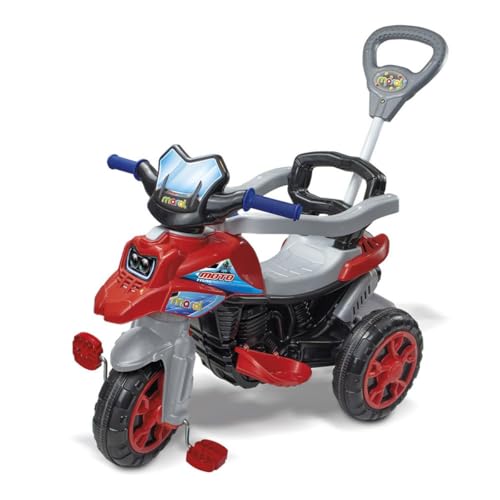 Maral Triciclo Moto Trail Infantil 2 em 1 – Passeio e Pedal, Suporta até 30 kg, Cinto de Segurança Vermelho