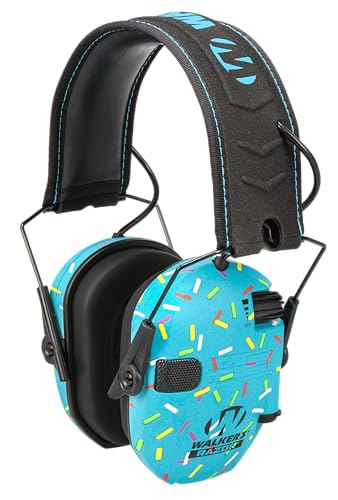 Walker's Razor Slim Ultra Low Profile Compact Design Adjustable Range Shooting Hunting Hearing Protection Electronic Earmuffs, Blue Sprinkles
