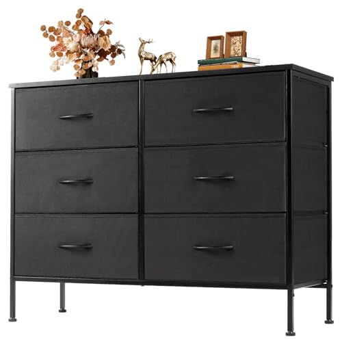 OLIXIS 6 Drawers Storage Organizers Units, Closet Organizers and Storage for Clothes, Fabric Storage Drawer TV Stand for Living Room, Chest of Dresser in 38.2"D x 13.8"W x 30"H, Black