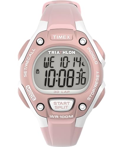 Timex Unisex Triathlon Classic 34 mm Watch - Pink PU Two- Piece with Digital Dial and Gray Case TW5M67700