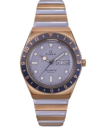Timex Women's Q 36 mm Watch - Two-Tone Stainless Steel Expansion Band with Purple Dial and Rose Gold-Tone Case TW2W87700