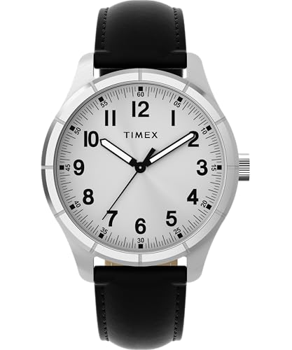 Timex Men's Main Street 42 mm Watch - Black Leather Strap with Silver-Tone Dial and Silver-Tone Case TW2Y16000