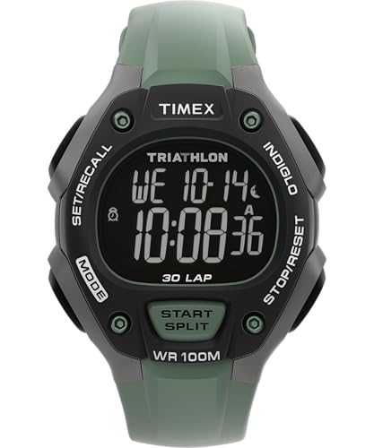Timex Men's Triathlon Classic 38 mm Watch - Green PU Two- Piece with Digital Dial and Black Case TW5M67300