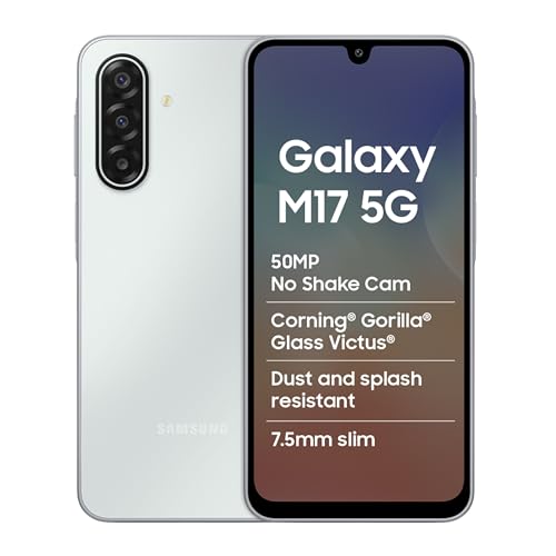 Samsung Galaxy M17 5G Mobile (Moonlight Silver, 4GB RAM, 128GB Storage) | 50MP OIS Triple Camera | Gorilla Glass Victus| IP54 | 6 Gen OS Upgrades | AI
