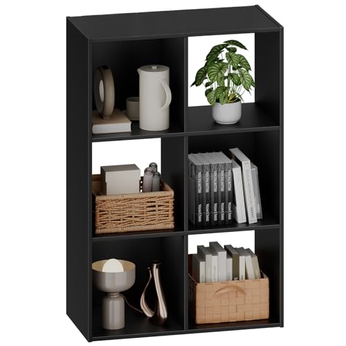 Sweetcrispy 6 Cube Storage Organizer - Open Cube Bookshelf with 3 Removable Back Panels, Display Storage Bookcase for Living Room, Bedroom, Entrance Hall, Home Office，36" L×11.6" W×24" H, Deep Black