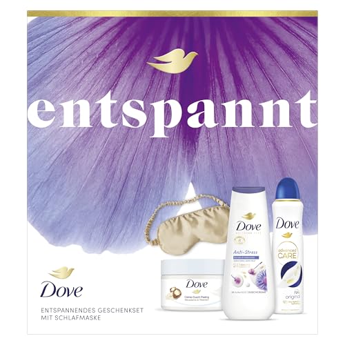 (-27%) Dove Geschenkset "Entspannt" mit Duschcreme, Anti Transpirant, Dusch-Creme-Peeling und mit Schlafmaske 225 ml + 225 ml + 150 ml