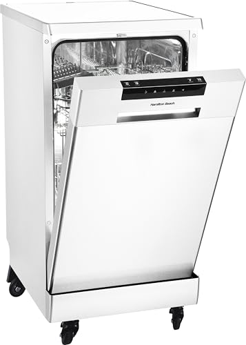 HAMILTON BEACH HBDW1922 Portable Dishwasher with Wheels, 19in Wide, 8 Place Settings Capacity, White