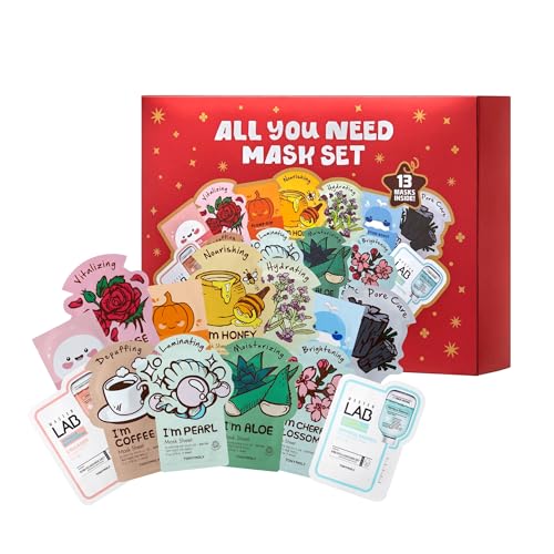 TONYMOLY All You Need Mask Set – 13-Piece Face Mask Set with 10 Hydrating Sheet Masks & 3 Eye Masks for All Skin Types, Skincare Variety Pack, Paraben-Free, Travel Size
