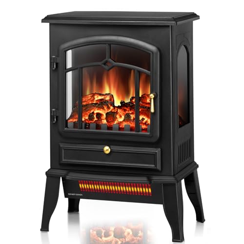ZAFRO Freestanding Electric Fireplace Stove, Small Electric Fireplace Heater with Thermostat Control, 3D Realistic Flame,1000W/1500W & Overheating Protection