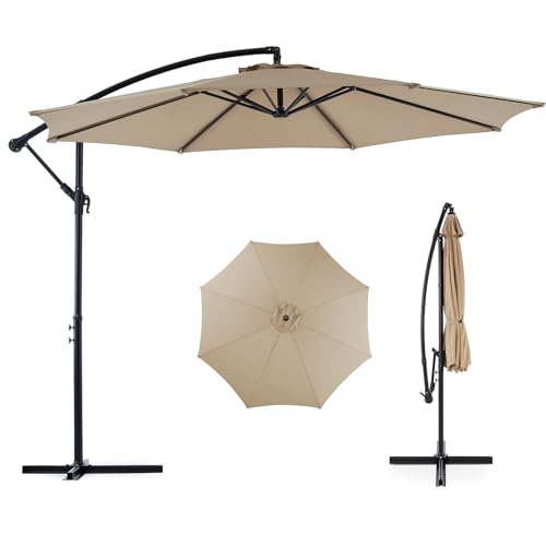 OLIXIS 10FT Offset Patio Umbrella, Cantilever Patio Umbrellas, Outdoor Sun Shade with Easy Tilt Adjustment, 8 Ribs, UV Protection for Backyard, Lawn, Garden and Pool, Khaki