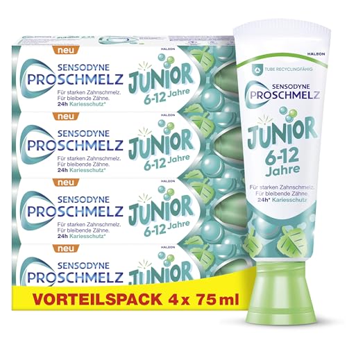 (-18%) Zahnpasta - Sensodyne ProSchmelz Junior, Zahncreme Kinder für 6-12 Jahre, für die bleibenden Zähne, für starken Zahnschmelz und zum Schutz vor Zuckersäuren, 4x75ml