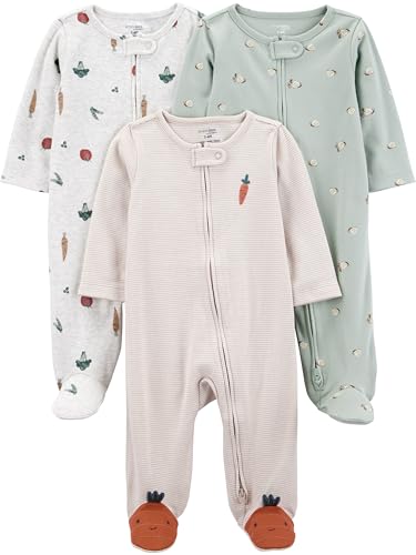 Simple Joys by Carter's Pacote com 3 para dormir e brincar, Listra vegetariana, 0-3 Meses