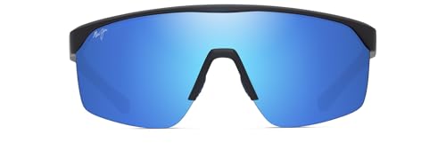 Maui Jim Unisex's Paluna Polarized Rectangle Sunglasses, Matte Black/Blue Hawaii Polarized, Large