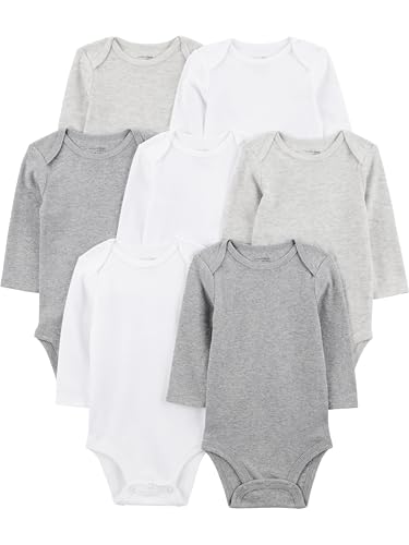 Simple Joys by Carter's Pacote com 7 bodies neutros de manga comprida, branco-urze, 3-6 meses