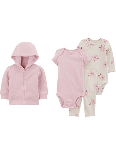 Simple Joys by Carter's Conjunto de cardigã feminino de 4 peças, floral branco, 3-6 meses