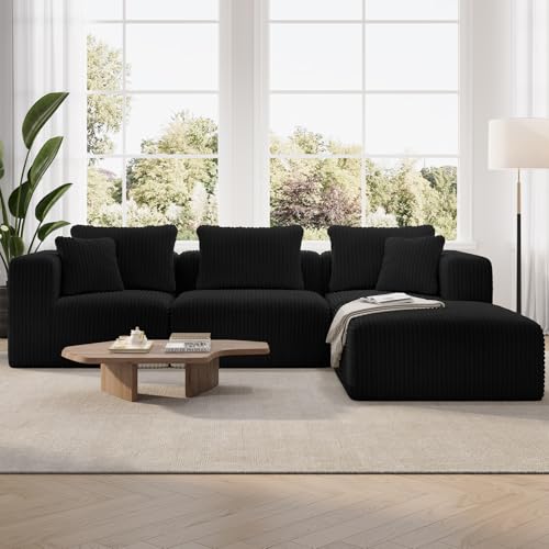 Novilla 106" Modular Sectional Sofa, Modern Cloud Sectional Couch with Smarts Coil™ Support, L-Shape Boneless Couch for Living Room Apartments Bedroom, No Assembly Required (3 Seater + 1 Ottoman)