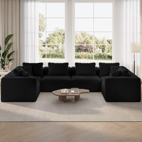 Novilla Modular Sectional Sofa, Modern Cloud Sectional Couch with Smarts Coil™ Support, U-Shape Upholstered Boneless Couch for Living Room Apartments Bedroom, No Assembly Required (6 Seater)