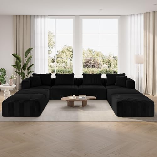 Novilla Modular Sectional Sofa, Modern Cloud Sectional Couch with Smarts Coil™ Support, U-Shape Boneless Couch for Living Room Apartments Bedroom, No Assembly Required (4 Seater + 4 Ottoman)