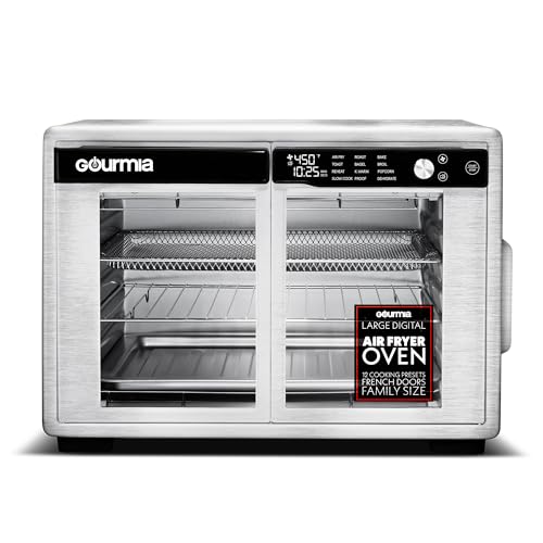 Gourmia French Door Digital Air Fryer Oven - XL 37QT Capacity, 12 Presets, FryForce 360° Tech, Dehydrate, Proof, Slow Cook, Fits 13” Pizza, 1700W, Stainless Steel