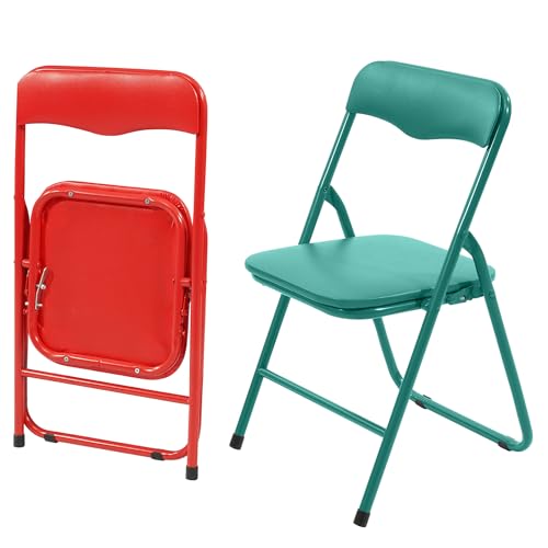 InfiniPower 2 Pcs Kids Desk Chair Foldable with Padded Seat & Back, Metal Frame for Toddler&Children, Indoor Outdoor Portabel Use for Playroom, Bedroom, Kitchen, Folding for Easy Storage, Green+Red