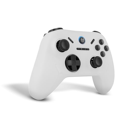 KROM KADOER— Mando Inalámbrico Bluetooth 5.0, 15 Botones, 4 niveles de Vibración dual, 187 gramos, Indicador LED nivel batería, Compatible con PC/Switch/Switch 2/iOS/Android, Blanco