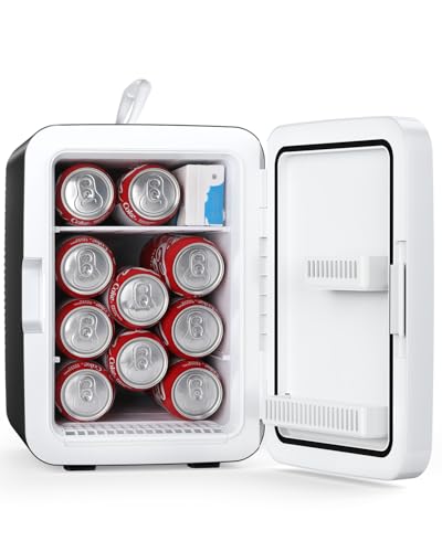 Antarctic Star Compact Mini Fridge, 10L Portable Small Refrigerator, 2.6 Gal Mini Fridge with AC/DC Adapters, Small Cosmetics Cooler for Beverage, Food, Makeup, Bedroom, Office, Dorm, Black