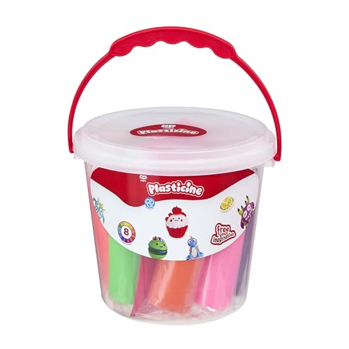 (-25%) Plasticine Eimer-Set – 8 große Knetstangen mit Werkzeug & Anleitung im Trageeimer – Wiederverwendbare Knete für sauberen Bastelspaß – Für Kinder ab 5 Jahren