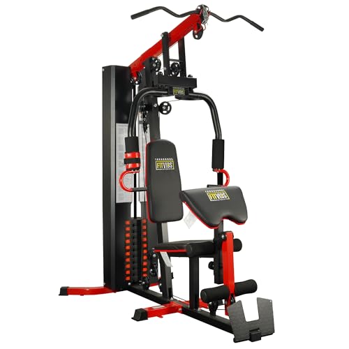 Fitvids Multifunctional Home Gym Equipment with 122.5 lbs Weight Stack, Full Body Workout Weight Machine, All in One Exercise Equipment with Pulley System for Home Gym Strength Training