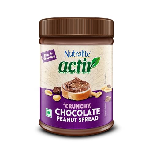Nutralite Activ Peanut Butter Chocolate Crunchy | 1kg Jar | 20g Protein per 100g | High Dietary Fibre | Dark Choco Chips | Zero Trans-Fat | No Gluten 