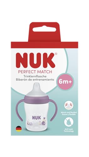 NUK Perfect Match Learner Bottle | 6+ Months | 150ml | Leak Proof Sippy Cup Toddler Bottle | Anti-Slip Handles | Hippo |