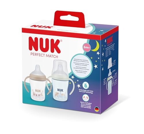 🔥 STARKER PREIS (-41%) NUK Perfect Match Night Trinklernflasche | 6+ Monate | 150 ml | Auslaufsicherer Trinklernbecher für Kleinkinder | Rutschfeste Griffe | Leuchtet im Dunkeln | Blau | 2 Stück