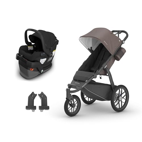 UPPAbaby Ridge Jogging Stroller + Mesa V3 Car Seat Travel System Combo – Cup Holder, Bug and Rain Shields, Car Seat Base, and Infant Insert Included – Theo (Dark Taupe) + Jake (Charcoal)